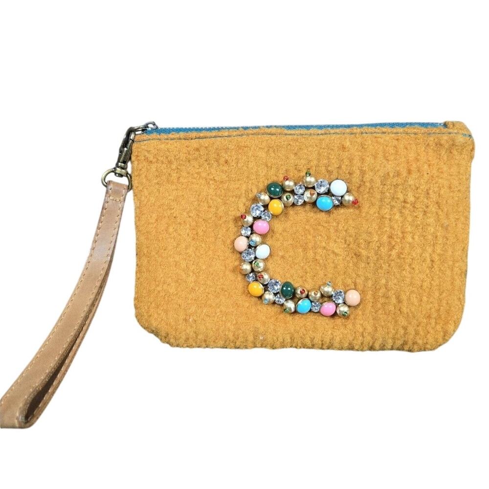 Miss Albright Specialty Anthropologie Monogram C Wristlet Zipper Purse Wool Felt